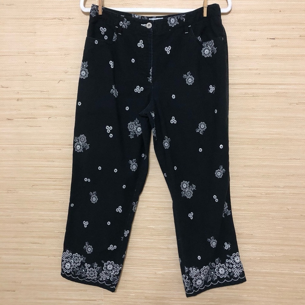 Ann Taylor LOFT Black Floral Print Wide Leg Jean Pants Size 8